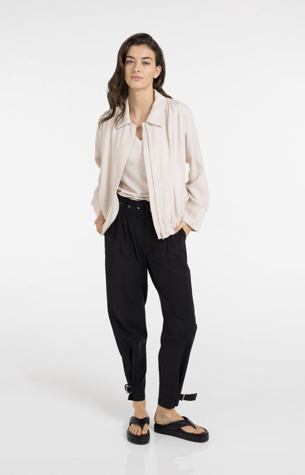 YAYA Linen Blouse Jacket with Collar & Elasticated Hem - Cloud Cream White