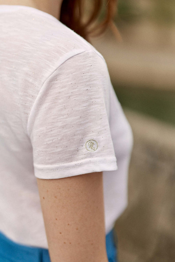 La Petite Etoile Elvie V-neck T-shirt - White Sequence