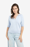 YAYA Short Sleeve Sweater With Collar - Ice Blue
