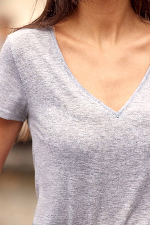 La Petite Etoile Elvie V-neck T-shirt - Gray Sequence