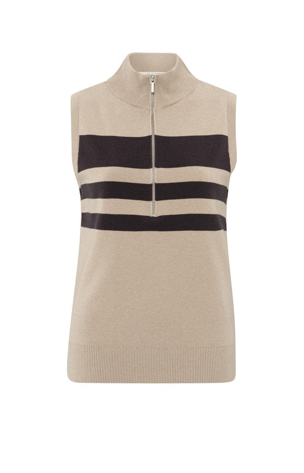 Yaya Sleeveless sweater with block stripes and half-zip