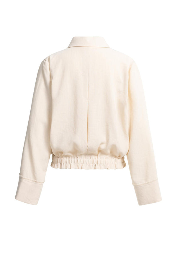 YAYA Linen Blouse Jacket with Collar & Elasticated Hem - Cloud Cream White