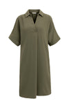 YAYA V-neck Dress with Pleated Sleeves & a Loose Fit - Army Green
