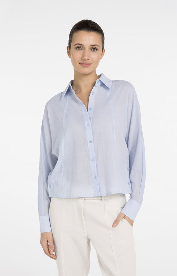 YAYA Blouse with Diagonal Seams & Button Details - Light Blue