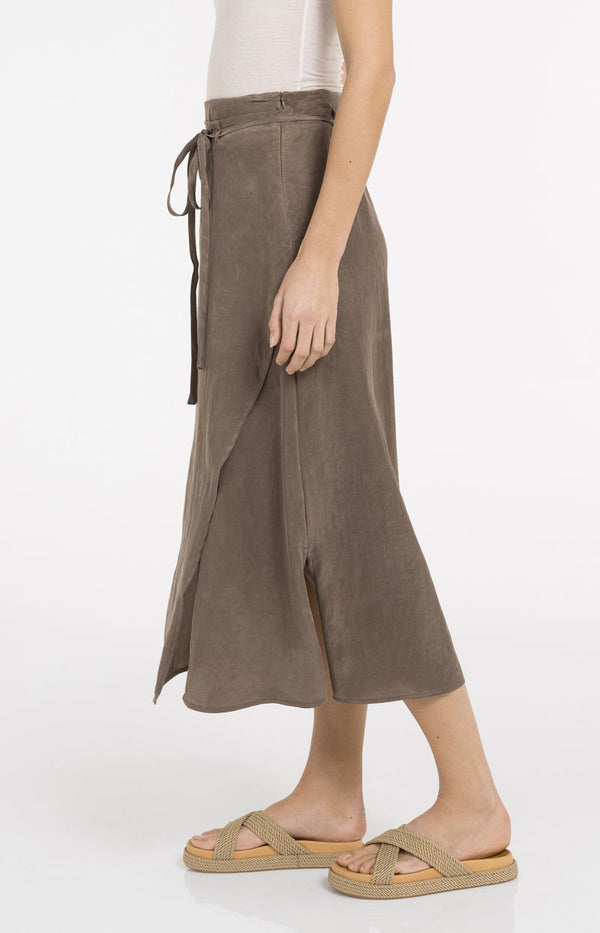 YAYA Midi Skirt with Wrap Effect & Tie belt - Washed Brown