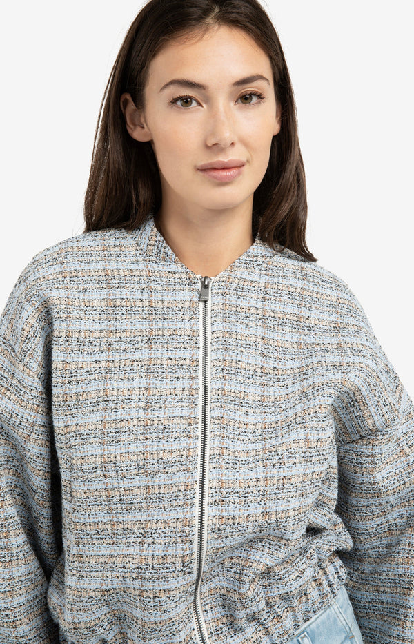 YAYA Short Woven Boucle Jacket - Ice Blue Dessin