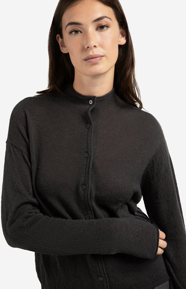 YAYA Knitted High Neck Cardigan- Oyster Black