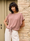 YAYA Flowy Top with Knot Detail & Elastic hem - Burlwood Pink