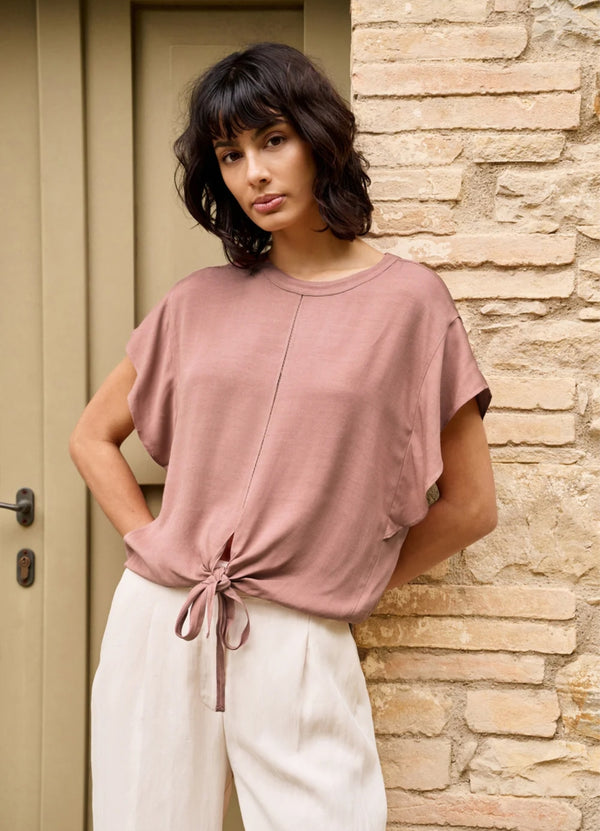 YAYA Flowy Top with Knot Detail & Elastic hem - Burlwood Pink