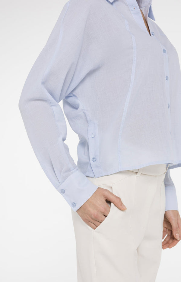 YAYA Blouse with Diagonal Seams & Button Details - Light Blue