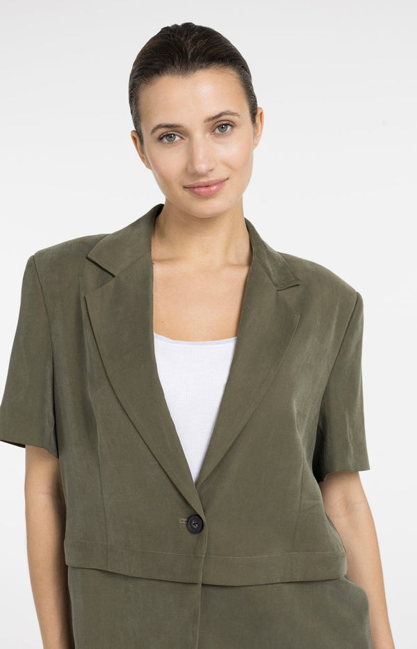 YAYA Woven Blazer with Short Sleeves & detachable zip hem