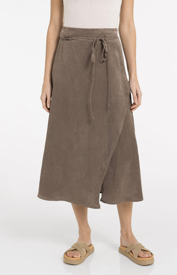YAYA Midi Skirt with Wrap Effect & Tie belt - Washed Brown