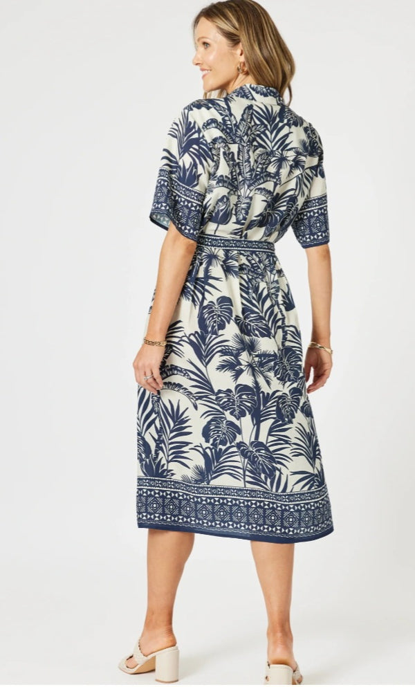 Gordon Smith Palm Cove Print Button Dress - Navy Multi