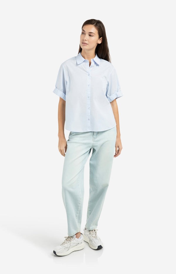 YAYAShort Roll- Up Sleeve Blouse With Collar