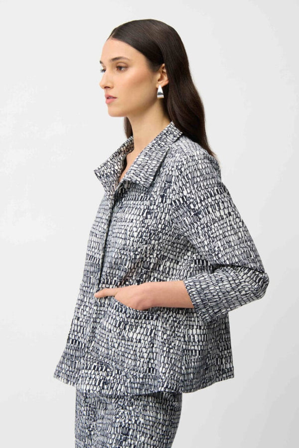 Joseph Ribkoff Abstract Print Trapeze Jacket - Vanilla/Midnight Blue
