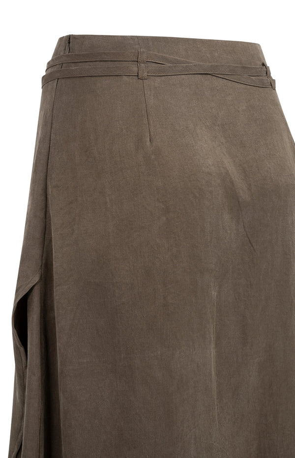 YAYA Midi Skirt with Wrap Effect & Tie belt - Washed Brown