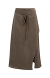 YAYA Midi Skirt with Wrap Effect & Tie belt - Washed Brown