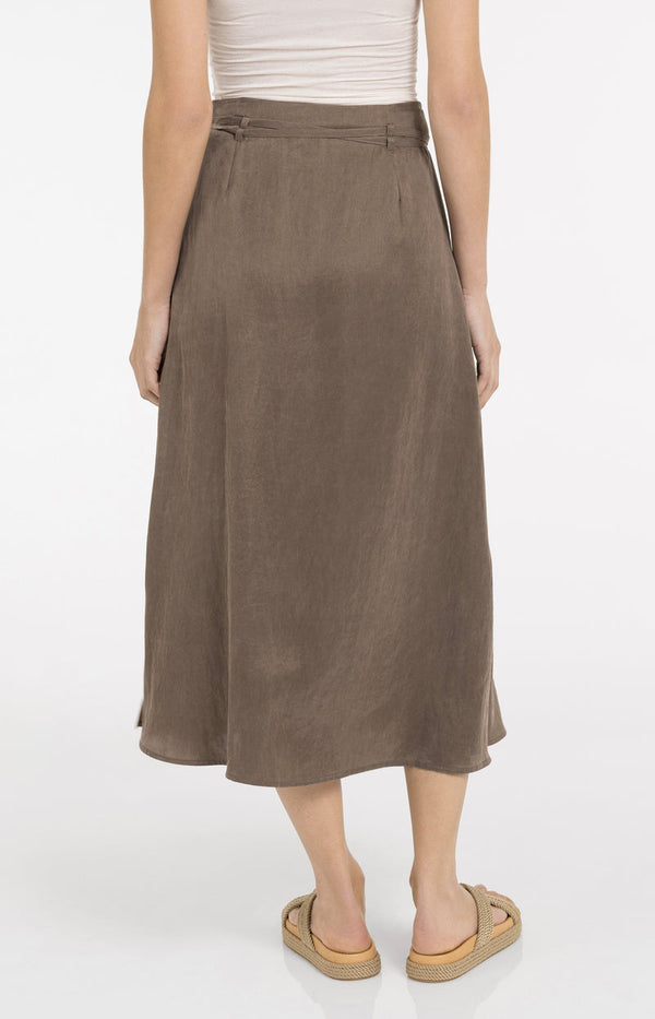 YAYA Midi Skirt with Wrap Effect & Tie belt - Washed Brown