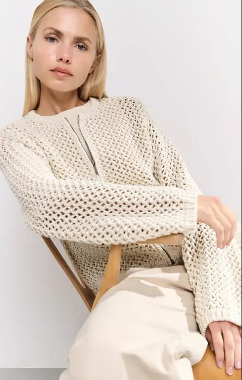 YAYA Mesh Stitch Cardigan - Twill Beige