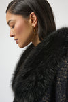 Joseph Ribkoff Jacquard Sweater Knit Faux Fur Accents Cape - Black/Gold