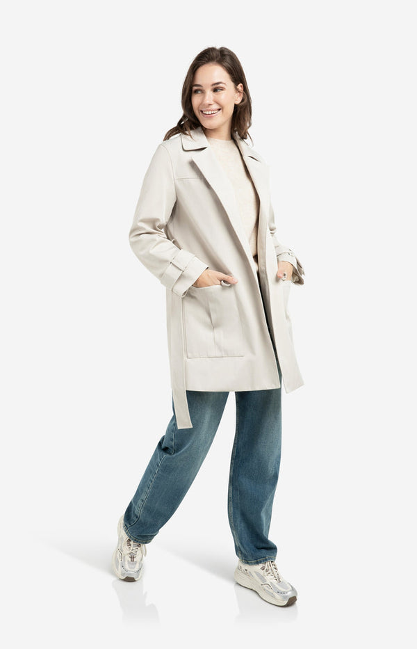 YAYA Woven mid-length trenchcoat with belt - Slate Grey