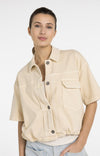 YAYA Oversized Denim Jacket with Short Sleeves -Warm Beige