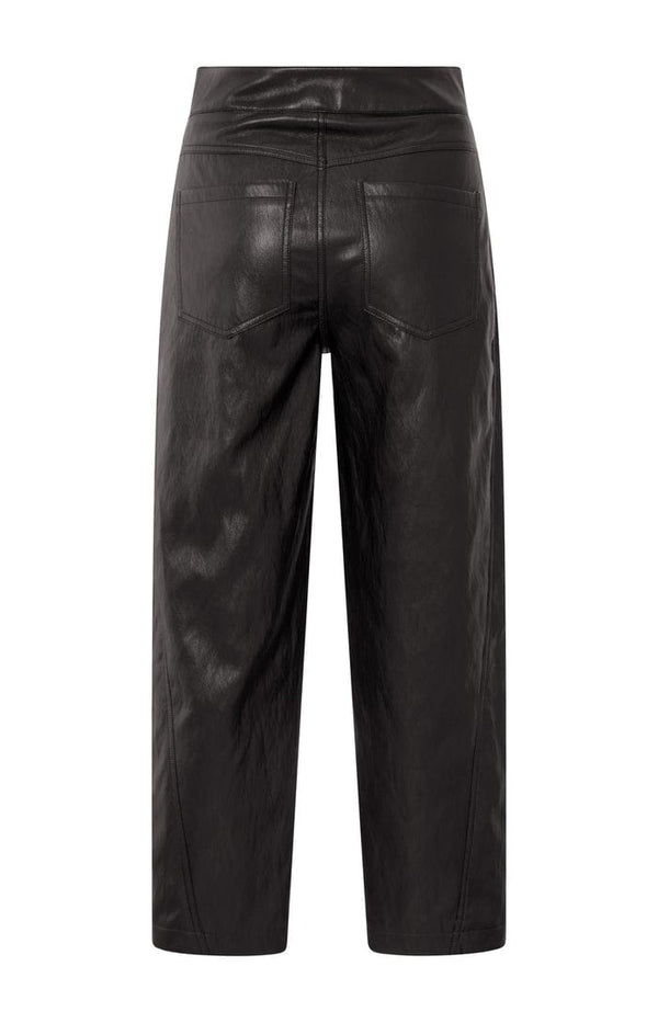 YAYA Faux Leather Carrot Fit Trouser - Anthracite Brown