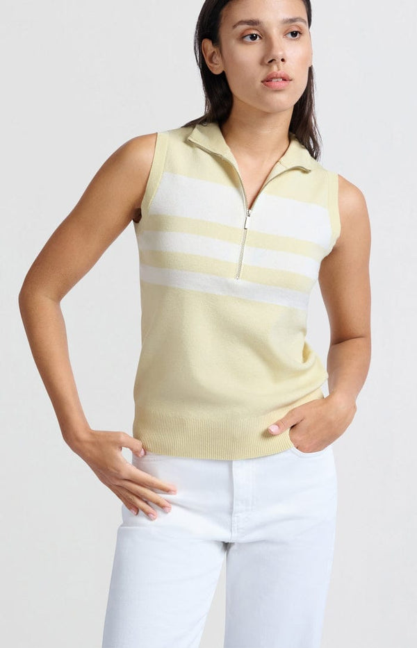 Yaya Sleeveless sweater with block stripes and half-zip-Humus Beige Dressin