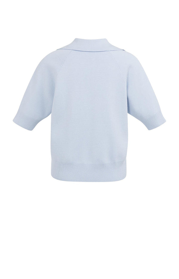 YAYA Short Sleeve Sweater With Collar - Ice Blue