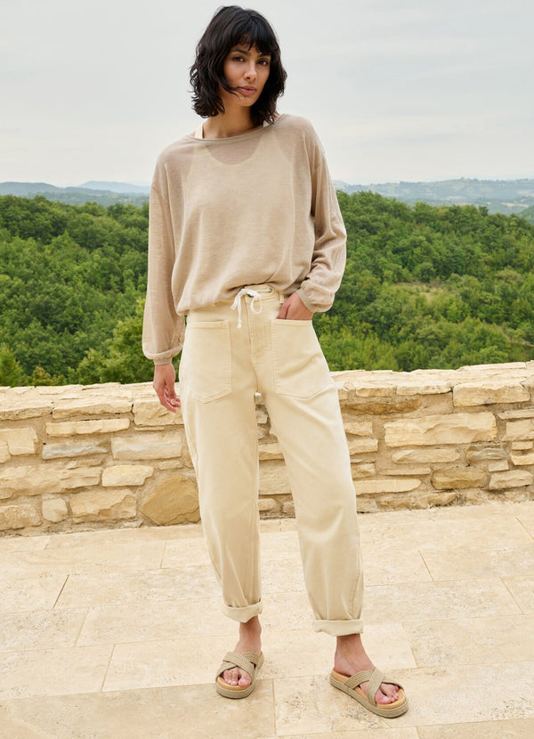YAYA Coloured Denim with Drawstring - Warm Beige