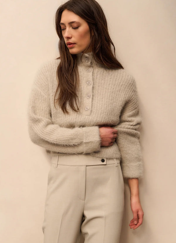 YAYA Furry Collar Sweater - CloudGrey