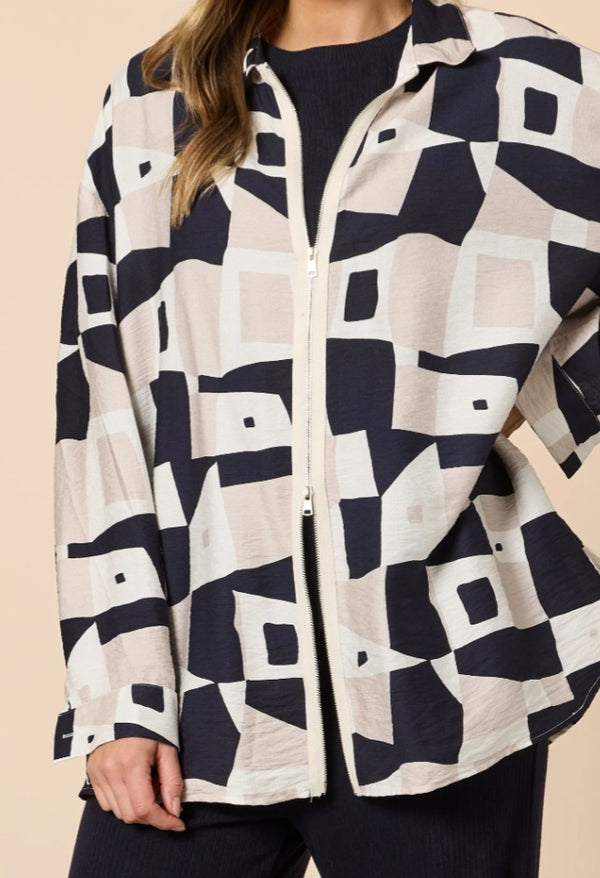 Threadz Gauche Shacket - Navy Multi