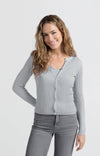 YAYA Faux Layered Ribbed Cardigan - Gray Dawn Blue Melange