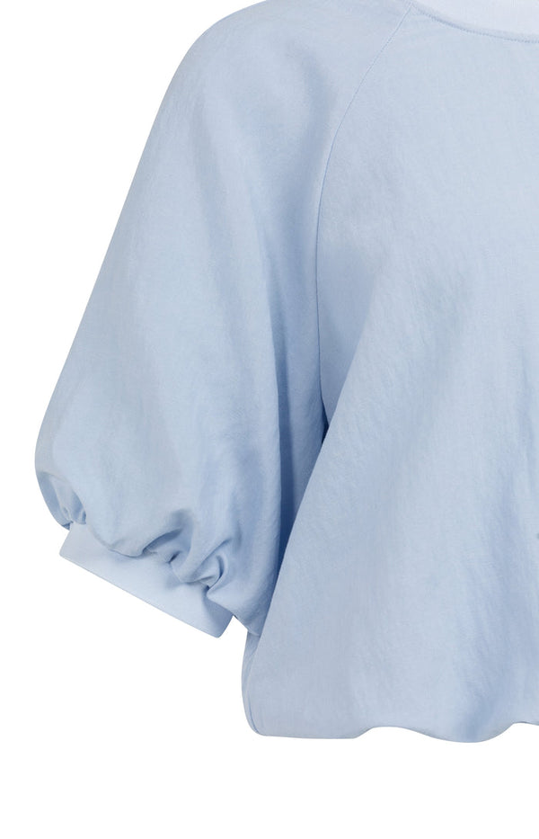 YAYA Woven T-Shirt with Balloon Sleeves and Zip - Light Blue