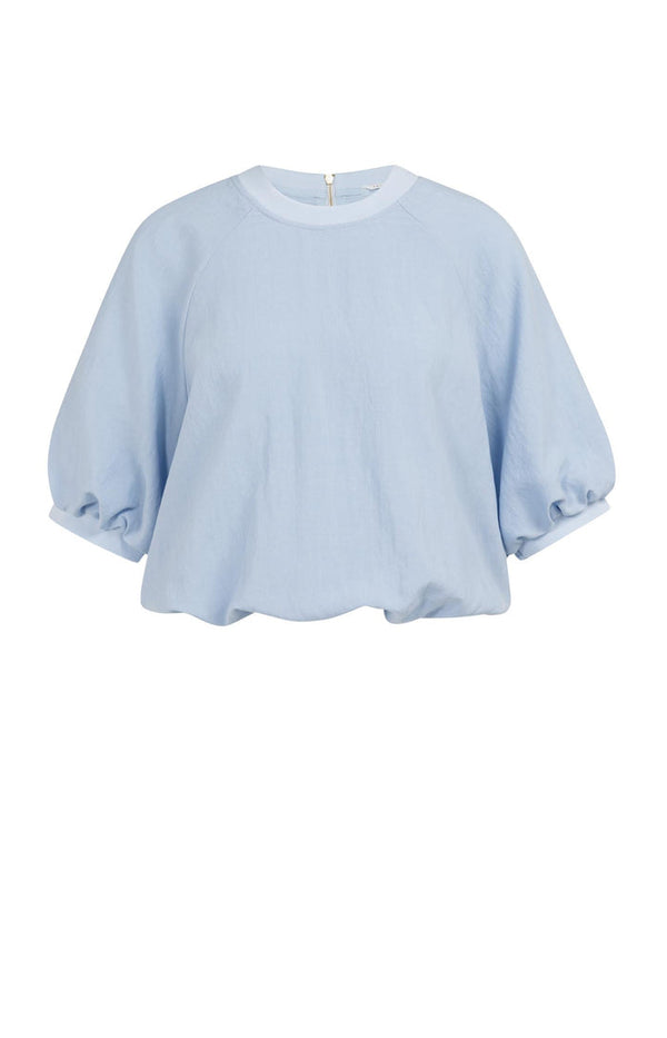 YAYA Woven T-Shirt with Balloon Sleeves and Zip - Light Blue