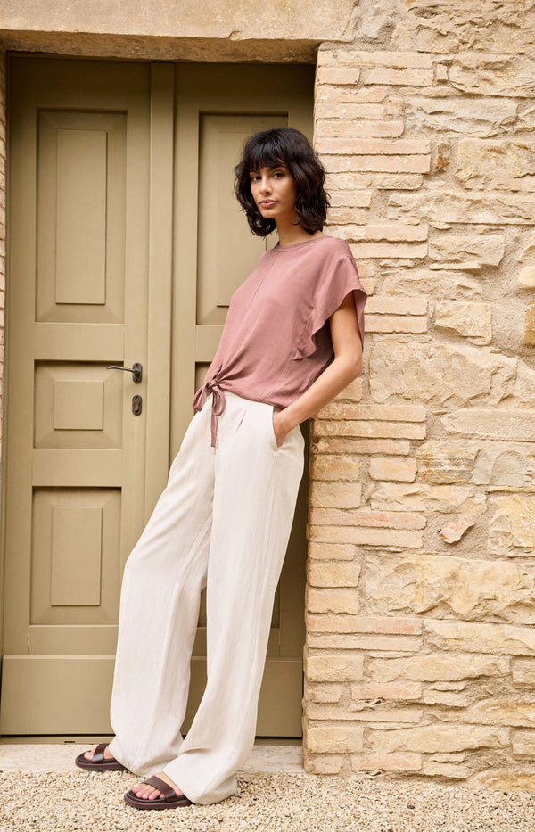 YAYA Flowy Top with Knot Detail & Elastic hem - Burlwood Pink