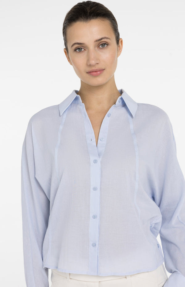 YAYA Blouse with Diagonal Seams & Button Details - Light Blue