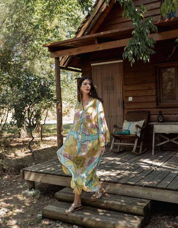 Piti Cuiti Floral Print Maxi Dress - Yellow multi Colour