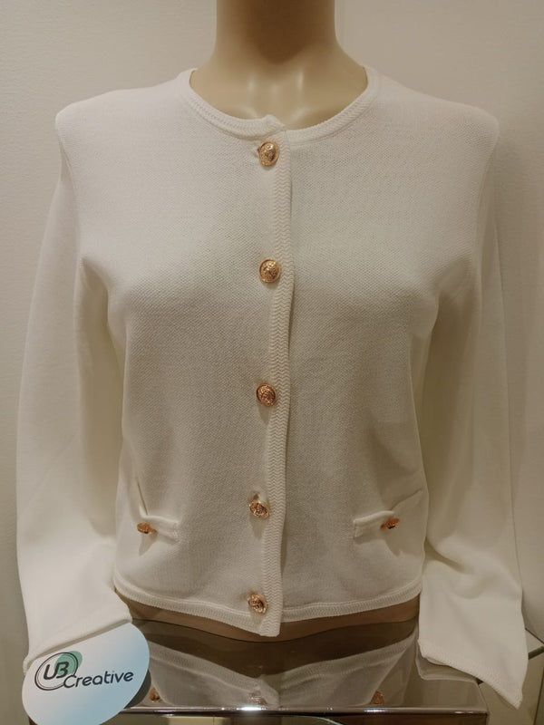 Made in Italy - UB Creations Callie soft knit antique button cardigan - White (Available in Navy)