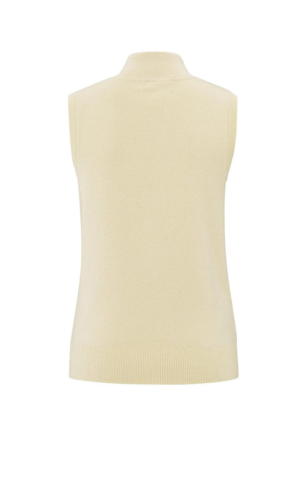 Yaya Sleeveless sweater with block stripes and half-zip-Humus Beige Dressin