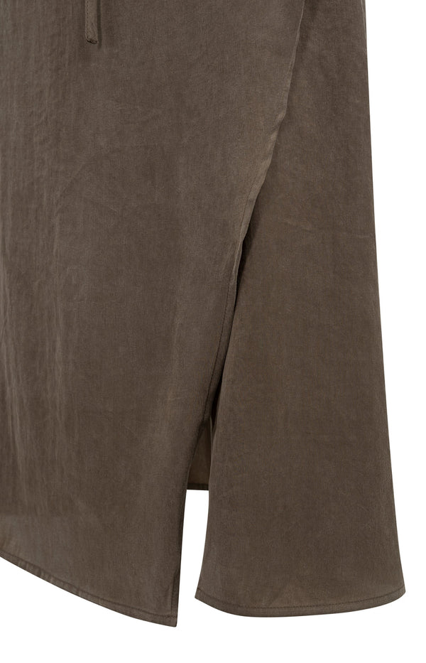 YAYA Midi Skirt with Wrap Effect & Tie belt - Washed Brown