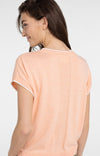 YAYA Short Sleeve Sweater with Stitch Details-Peach Palazzo Orange
