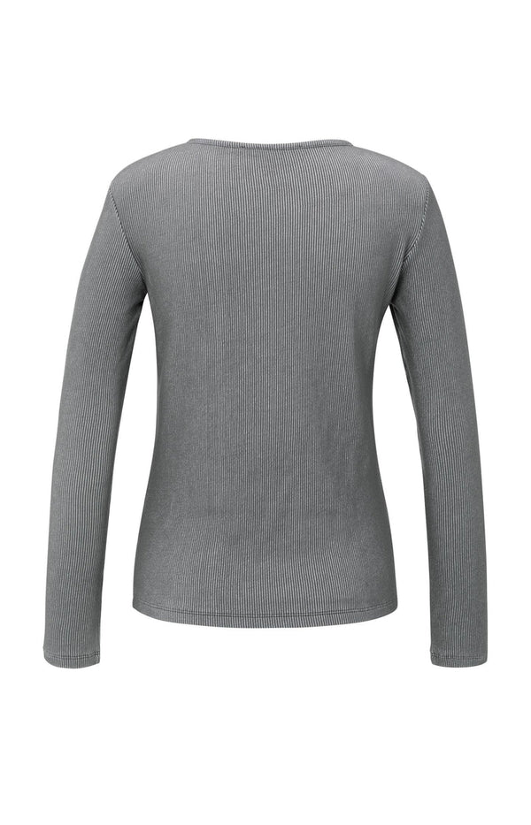 YAYA Ribbed Shoulder Pads Long Sleeve Top - Dark Night Grey Dess