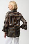 Joseph Ribkoff Satin Soutache LDS jacket - Black/Campagne- Abstract Print