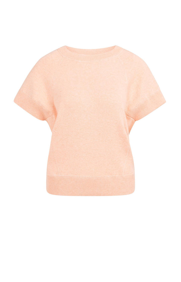 YAYA Short Sleeve Sweater with Stitch Details-Peach Palazzo Orange