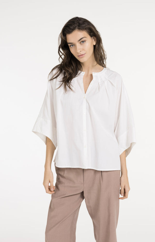 YAYA Oversized Blouse with Batwing Sleeves & Pleats