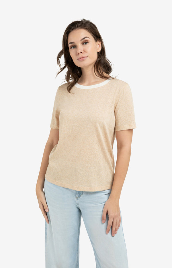 YAYA T-shirt with contrasting ribbed trim - Melange