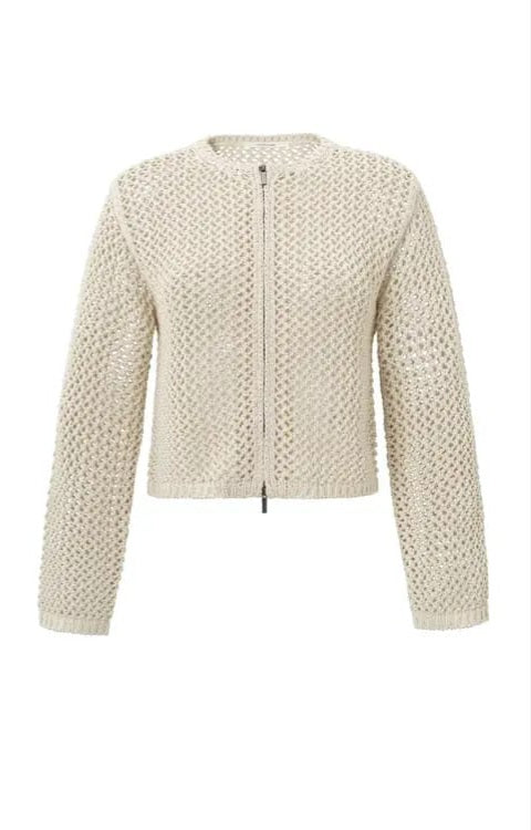 YAYA Mesh Stitch Cardigan - Twill Beige
