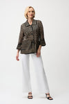 Joseph Ribkoff Satin Soutache LDS jacket - Black/Campagne- Abstract Print