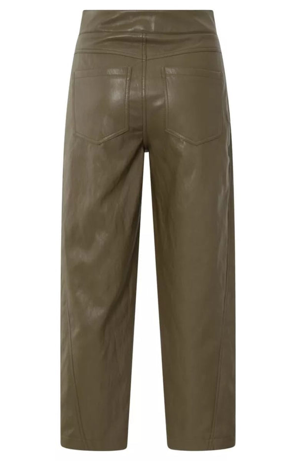 YAYA Faux Leather Carrot Fit Trouser - Capers Brownish Green